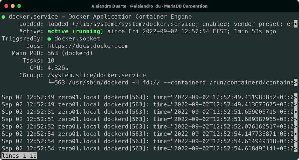Docker service up and running