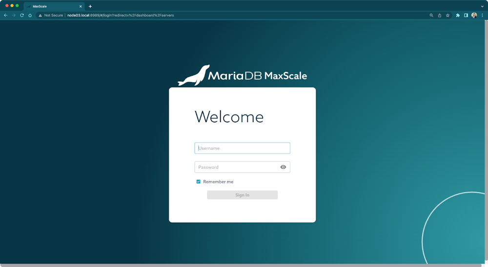 MaxScale GUI welcome page